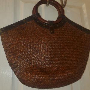 Straw Bag with Wood Handles